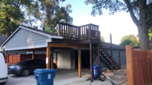 Porch on top of a garage