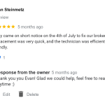 They came on short notice on the 4th of July to fix our broken springs. The replacement was very quick, and the technician was efficient and very friendly.